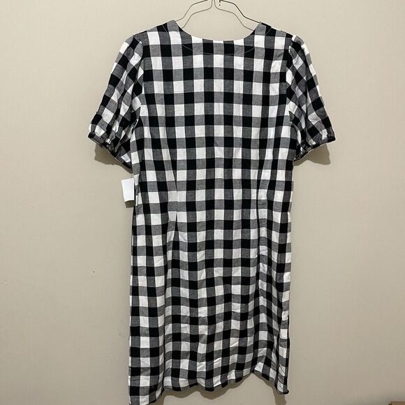 Loft Oversized Petite Black White Gingham Button V-Neck Dress NWT Size 14 Picnic - Picture 4 of 9